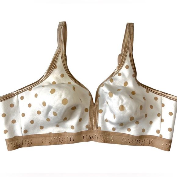Cacique Cotton No Wire Bra in Ivory/Tan Polka Dot Size 46C - Picture 1 of 7